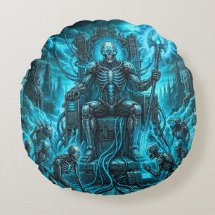 Coussins Ronds Cyber Skeleton King & Grim Reaper Bleu Électrique