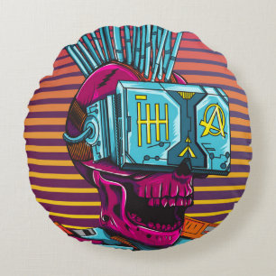Coussins Ronds Cyber Skull Virtual Reality Cyberpunk disquette