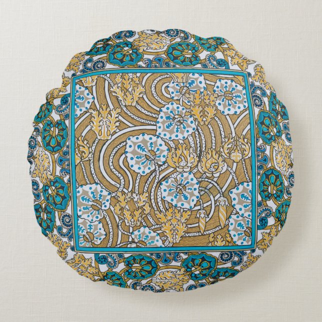 Coussins Ronds cyclamen bleu art nouveau fleur botanique (Devant)