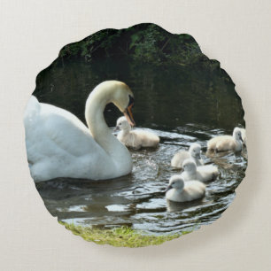Coussins Ronds Cygne blanc avec poules