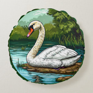 Coussins Ronds Cygne muet coloré