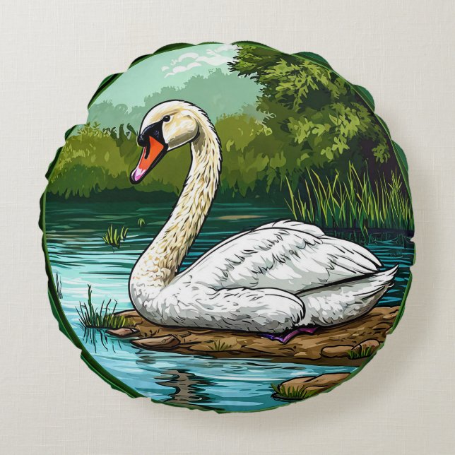 Coussins Ronds Cygne muet coloré (Devant)