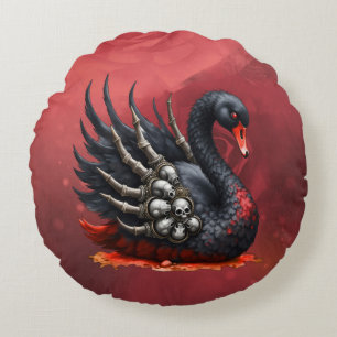 Coussins Ronds Cygne noir d'os – Élégance gothique