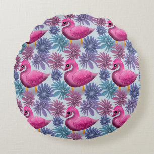 Coussins Ronds Cygne Rose Fantaisiste : Motif Rêve Floral Pastel