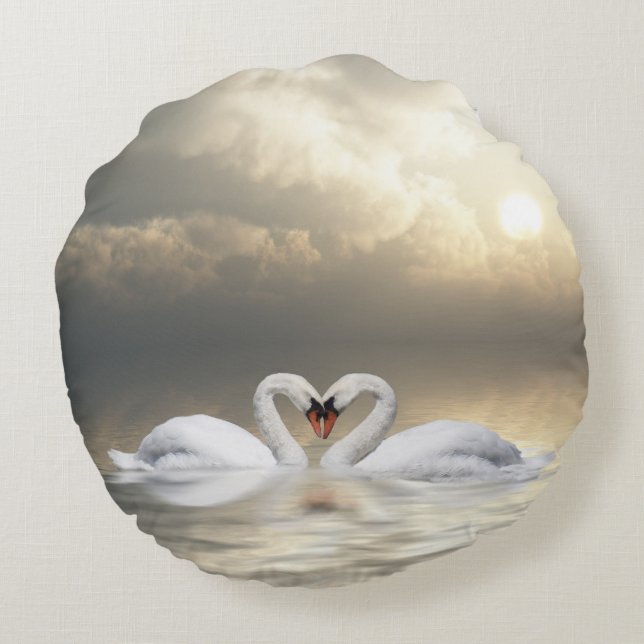 Coussins Ronds Cygnes affectueux romantiques (Dos)