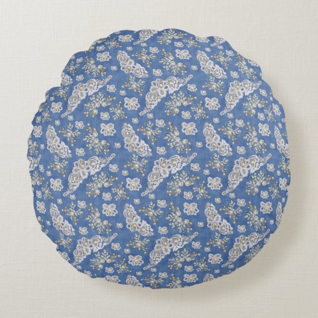 Coussins Ronds Dеним Texturé Dentelle et Perles (Devant)