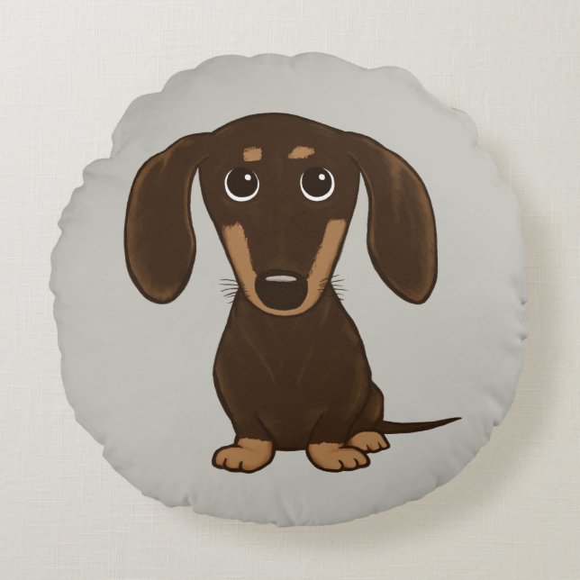 Coussins Ronds Dachshund au chocolat mou | Cartoon Wiener Dog (Devant)