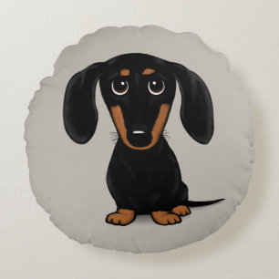 Coussins Ronds Dachshund noir et feu mignon dessin animé