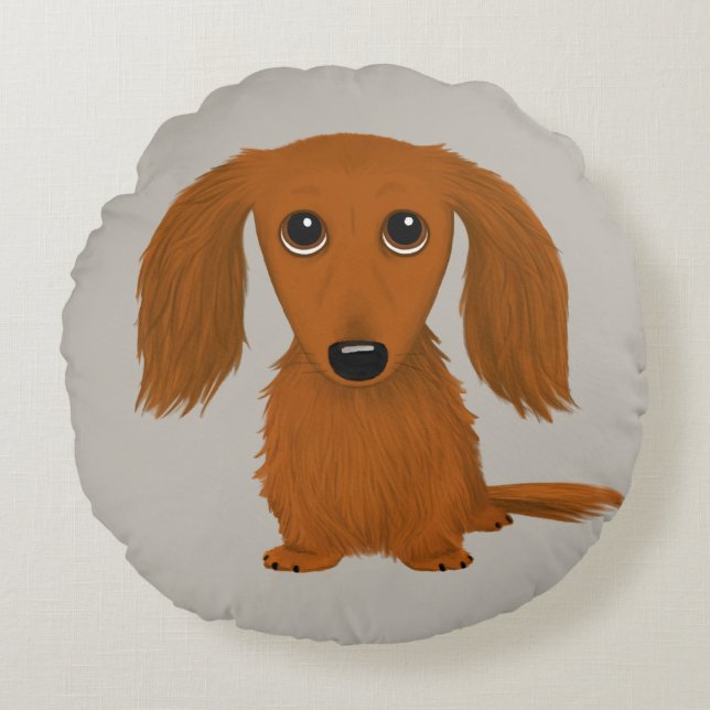 Coussins Ronds Dachshund roux| Petit chien édulcoré (Devant)