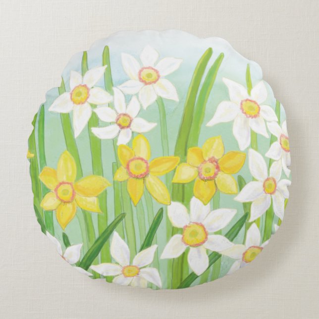Coussins Ronds Daffodiques de printemps (Devant)