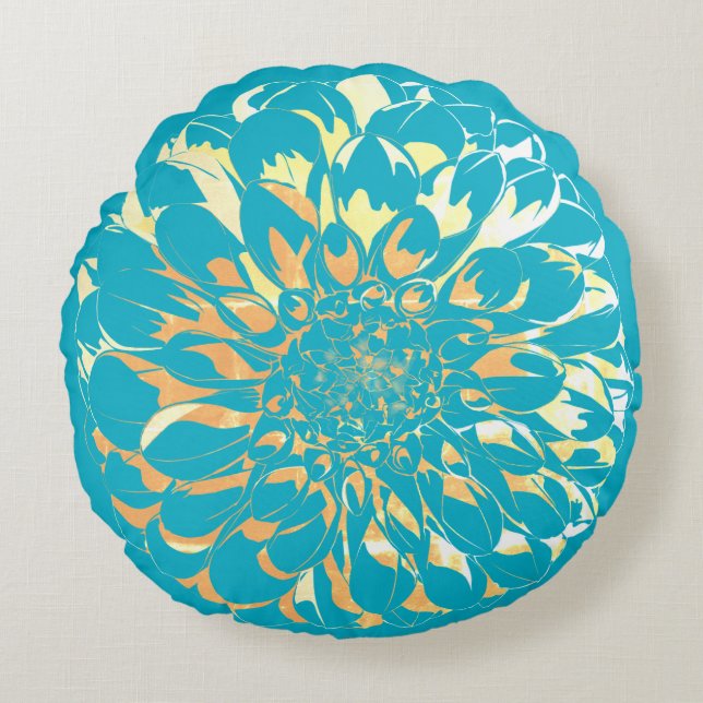 Coussins Ronds Dahlia flower two-sided turquoise pillow  (Devant)