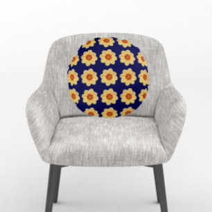 Coussins Ronds Dahlia jaune motif floral sur bleu