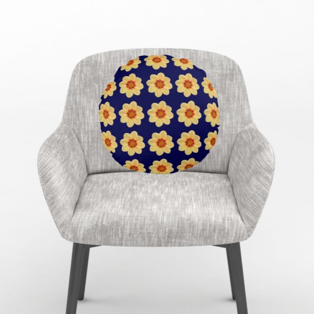 Coussins Ronds Dahlia jaune motif floral sur bleu (In Situ Chair)