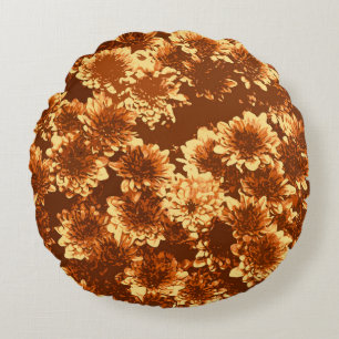Coussins Ronds Dahlia moderne Motif, Brown et or