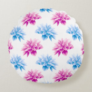 Coussins Ronds Dahlia Rose, Dahla Bleue, Motif Floral, Fleurs