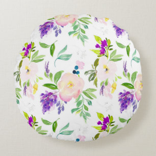 Coussins Ronds Dainty Aquarelle Fleurs   Peonies et Wisterias