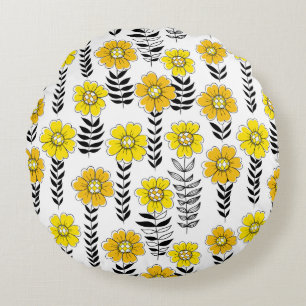 Coussins Ronds Daisy dooda en jaune et noir