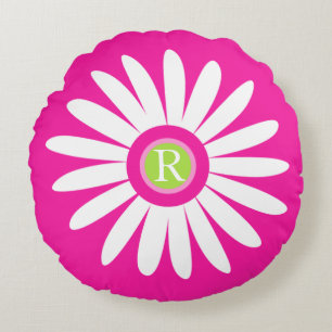 Coussins Ronds Daisy graphique fleur monogramme lancer oreiller
