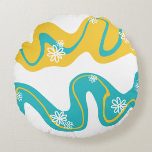 Coussins Ronds Daisy Groove - Turquoise et jaune