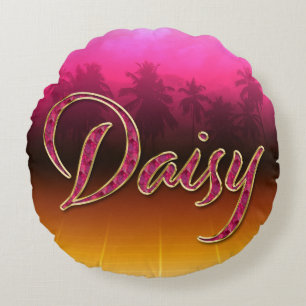 Coussins Ronds Daisy prénom nom oreiller rose doré