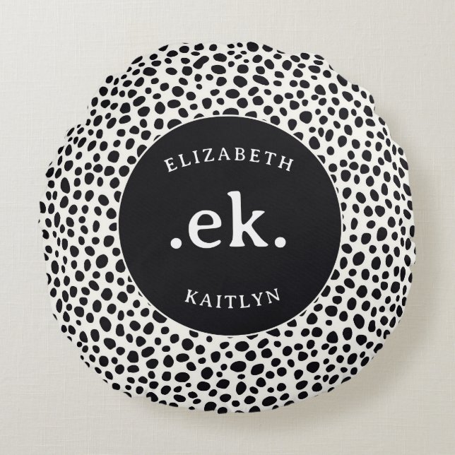 Coussins Ronds Dalmatian Chien Motif Abstrait Monogramme (Devant)