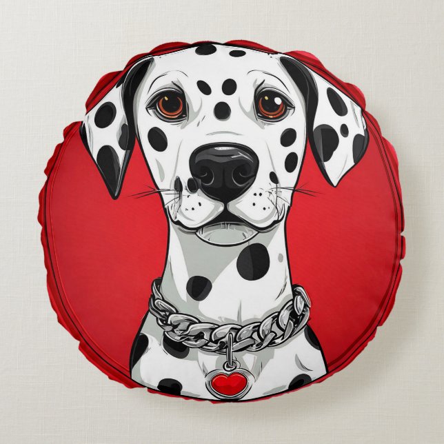 Coussins Ronds Dalmatien avec collier à coeur rouge (Devant)