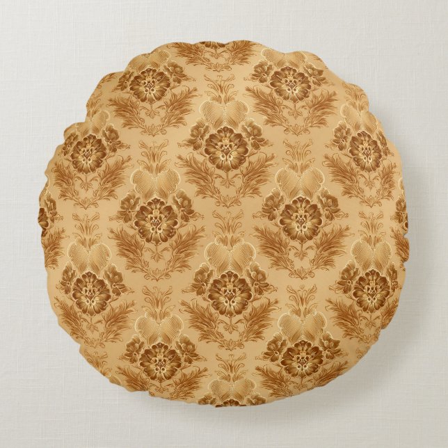 Coussins Ronds Damas Or Floral Doux (Devant)