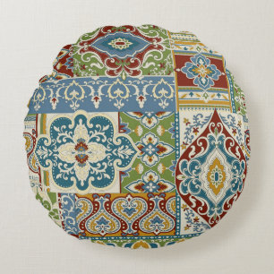 Coussins Ronds Damask Patchwork : Vintage turc coloré.