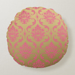 Coussins Ronds Damassé d'or et de classique de rose