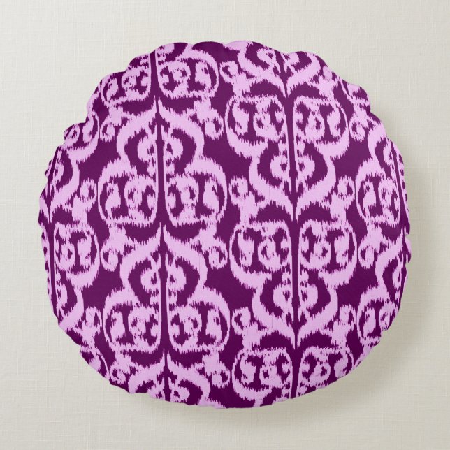 Coussins Ronds Damassé maure d'Ikat - pourpre et orchidée (Devant)