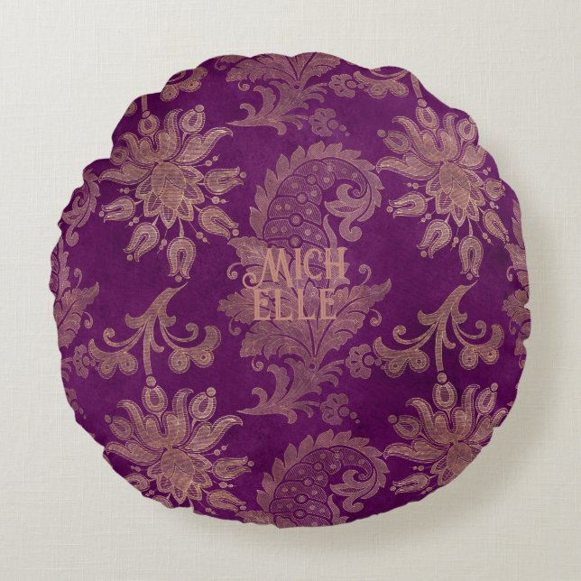 Coussins Ronds Damassé or et violet (Devant)