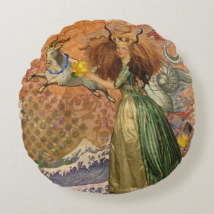 Coussins Ronds Dame de la Renaissance Capricorne Fantastique Vint