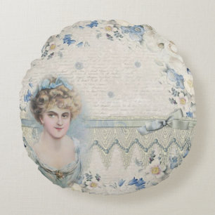 Coussins Ronds Dame victorienne vintage shabby chic avec des fleu