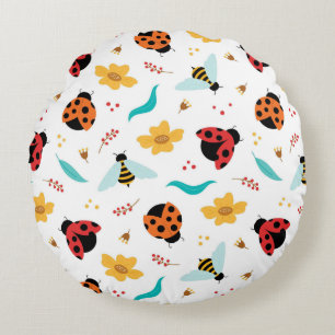 Coussins Ronds Dames-colorées et abeilles sur un motif floral