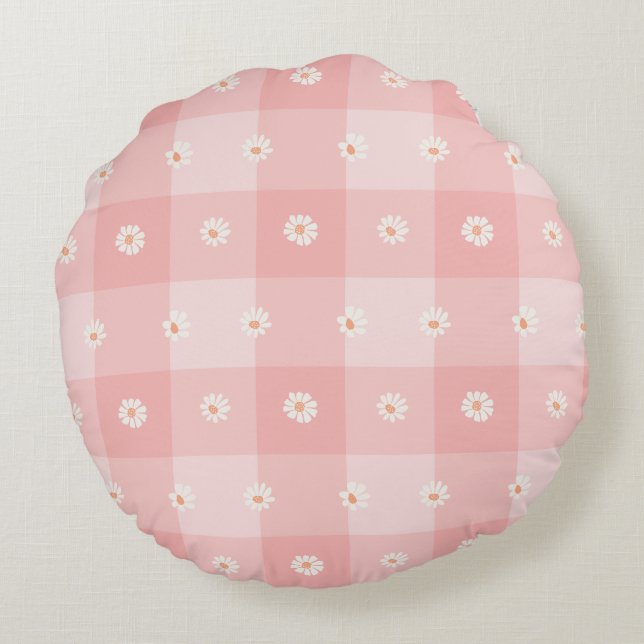 Coussins Ronds Damier Pêche et Marguerite (Dos)
