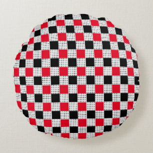 Coussins Ronds damier rouge & noir motif vintage élégant