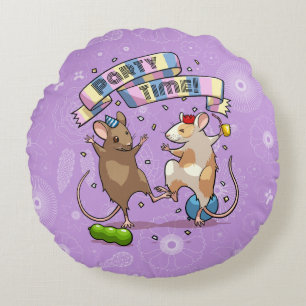 Coussins Ronds Dancing Mice Fête Horaire Bannière Confetti & Ball