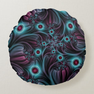 Coussins Ronds Dans la profondeur Bleu rose Abstrait Fractal Art