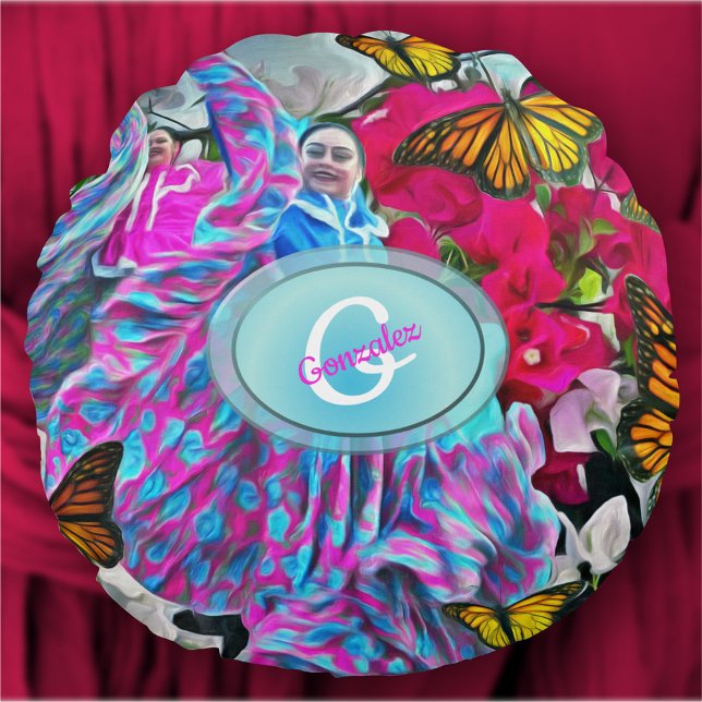 Coussins Ronds Danse avec Fleurs et Papillons PV01 (Créateur téléchargé)