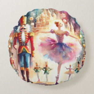 Coussins Ronds Danse de Noël de Ballerine Casse-Noisette à l'aqua