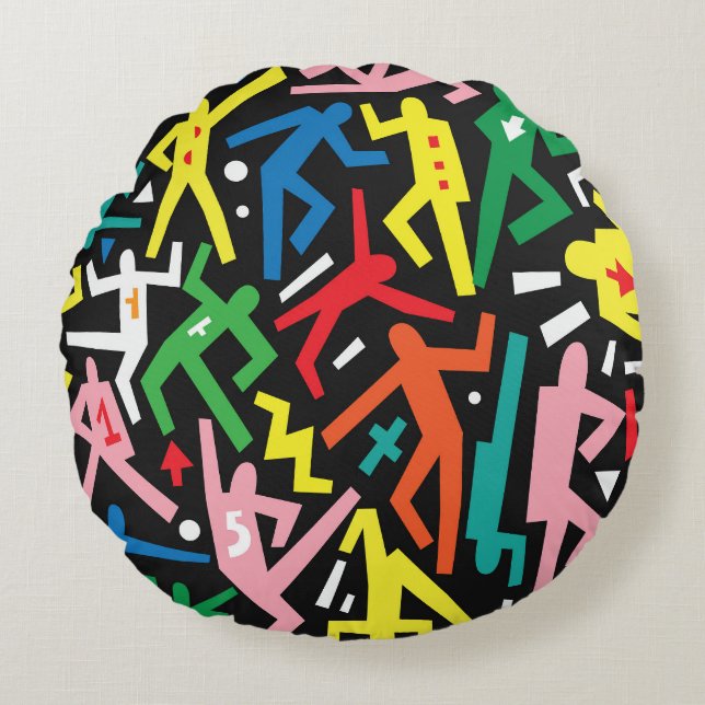 Coussins Ronds Danser des gens, doodle set motif. (Devant)