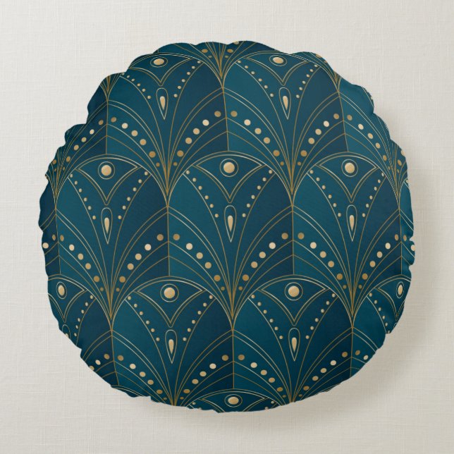 Coussins Ronds Dark teal floral damask pattern (Devant)
