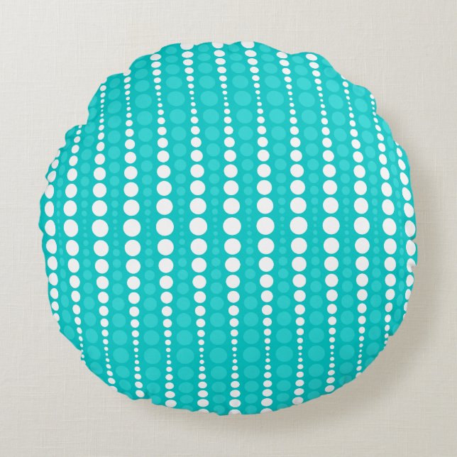 Coussins Ronds Dark Turquoise and White Polkadots Round Pillow (Devant)