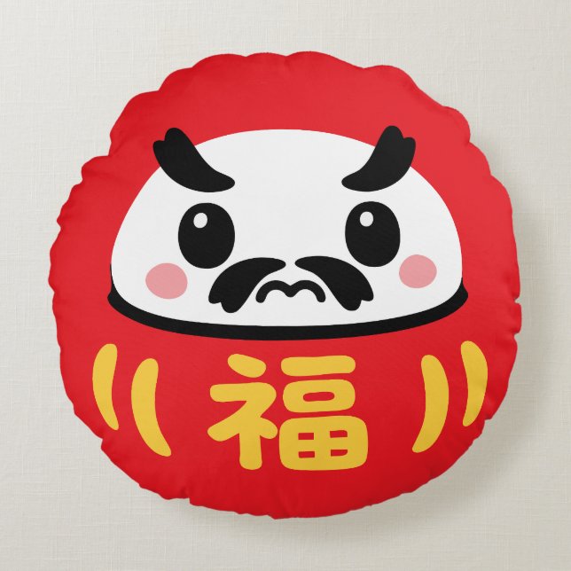 Coussins Ronds Daruma kawaii japonais (Devant)