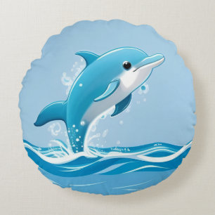 Coussins Ronds Dauphin Bleu Mignon Jouant Heureusement dans l'Eau