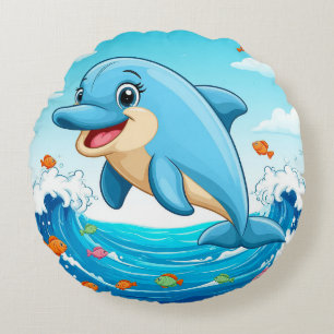 Coussins Ronds Dauphin de dessin animé mignon éclaboussant dans l