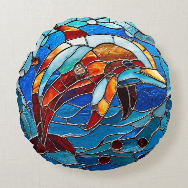 Coussins Ronds Dauphin en verre coloré (Devant)