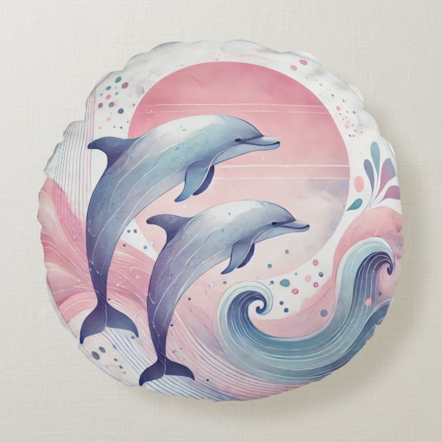 Coussins Ronds dauphins pastel doux (Devant)