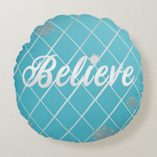 Coussins Ronds Dazzling Believe Light Blue and Silver À damiers