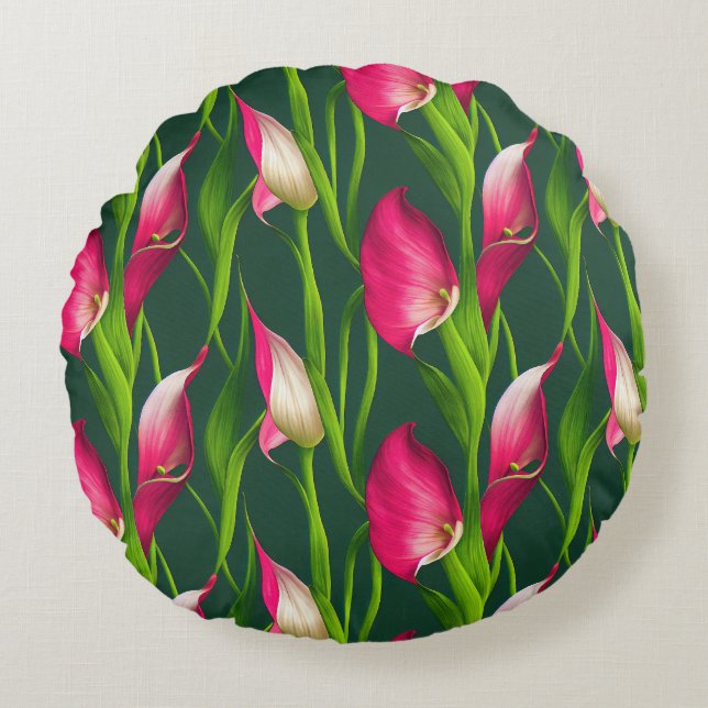 Coussins Ronds De belles fleurs de calla pink et vert gras  (Devant)